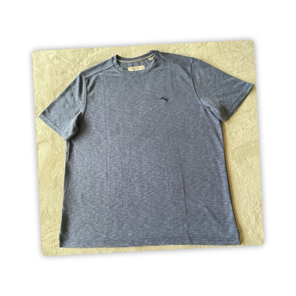 Tommy Bahama Mens XL T-Shirt Navy Blue Tencel Modal Slub Knit Crew Neck Tee